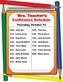 Parent-Teacher Conference Schedule Posterprimary throughout Grade Level Meeting Agenda Template