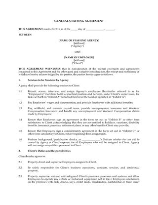 Personnel Agency Employment Agreement | Legal Forms And in Staffing Agency Business Plan Template