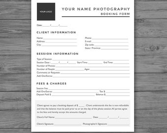 Photography Studio / Client Booking Form Photoshop Template in Quality Photography Business Forms Templates