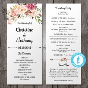 Pink Floral Wedding Program, Instant Download, Bohemian within Wedding Reception Agenda Template