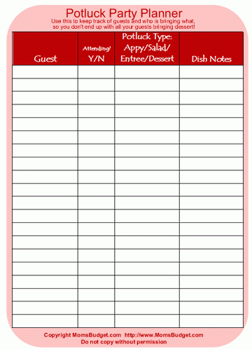 Pot Luck Party Planner Worksheet | Party Planner, Potluck pertaining to New Events Company Business Plan Template