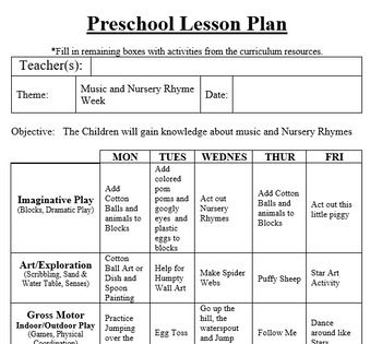 Preschool Lesson Plan And Detailed Activities- Music And intended for Template For Writing A Music Business Plan