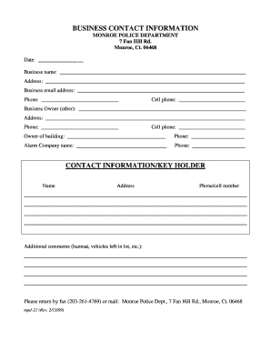 Printable 14 Contact Information Forms Free Downloadable regarding Unique Business Information Form Template