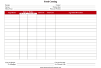 Recipe Food Costing Worksheet Template intended for New Business Costing Template