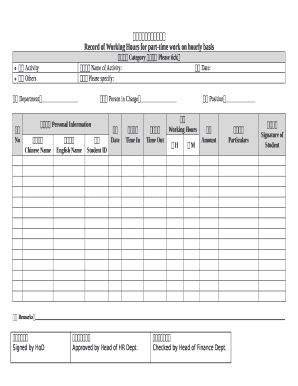 Record Of Working Hours For Part-Time Work On Hourly Basis in Business Hours Template Word