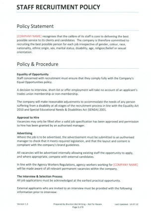Staff Recruitment Policy Template For Recruitment Agencies with regard to Staffing Agency Business Plan Template