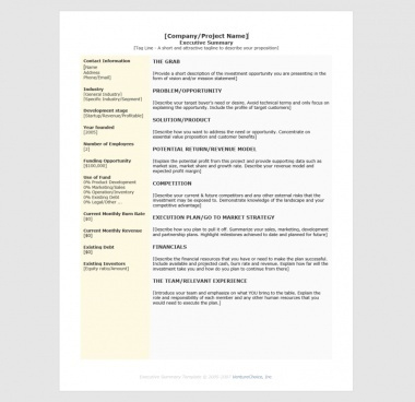 Startup Executive Summary Template - Eloquens with regard to 1 Page Business Plan Templates Free