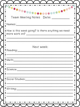 Team And Faculty Meeting Notesthe Teaching Fox | Tpt intended for Grade Level Meeting Agenda Template