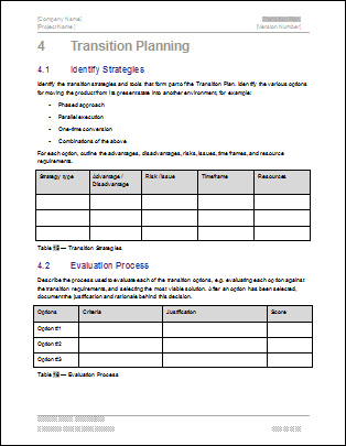 Transition Plan Template | Business Mentor intended for Quality New Business Project Plan Template