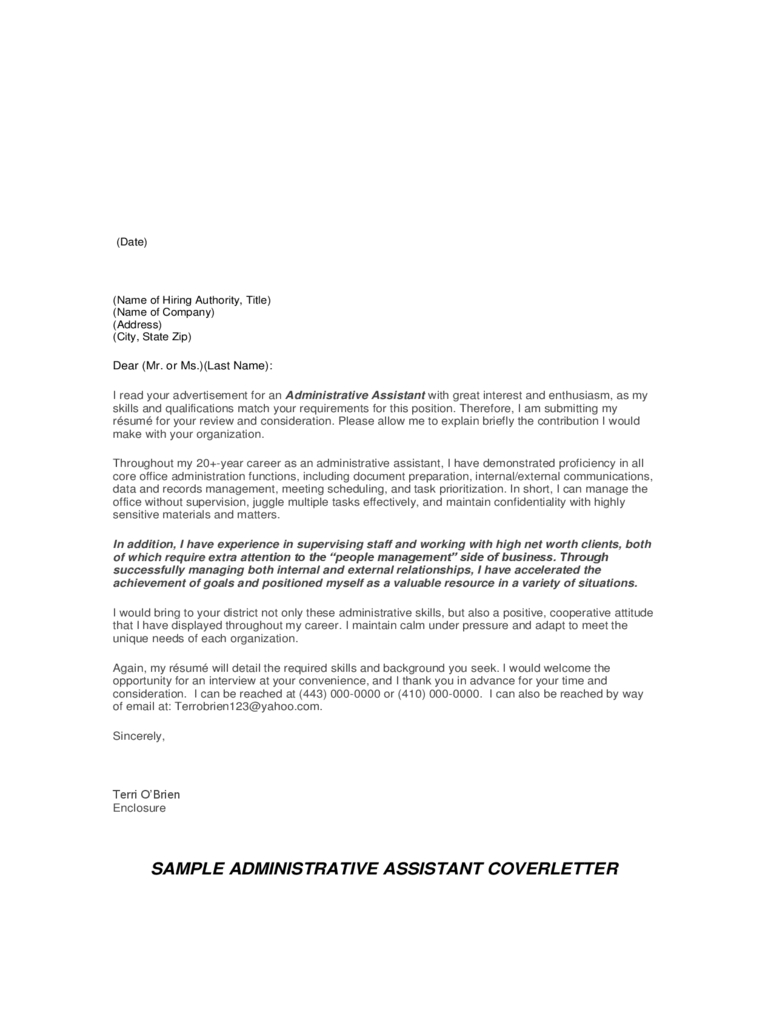 2021 Administrative Assistant Cover Letter Examples inside Administrative Assistant Cover Letter Template