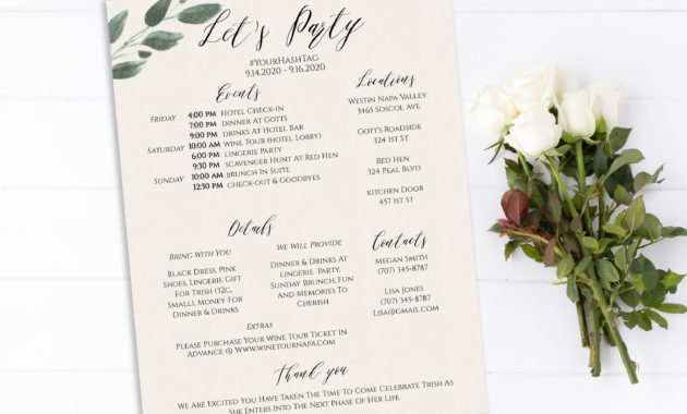 Bachelorette Party Timeline And Details Template Bridal pertaining to Bachelorette Weekend Itinerary Template