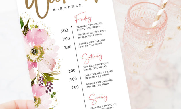 Bachelorette Weekend Itinerary Editable Template Wedding with Bachelorette Weekend Itinerary Template