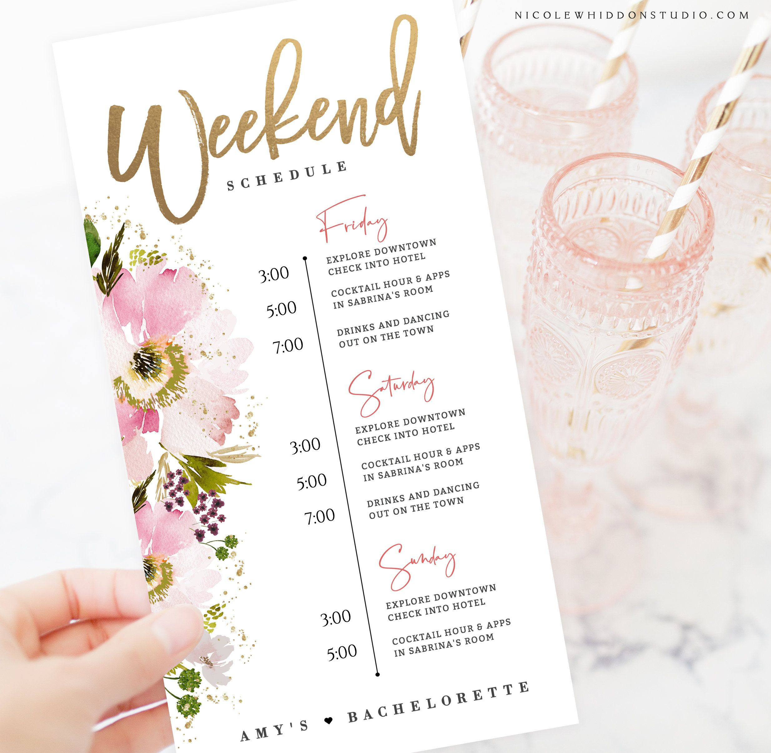 Bachelorette Weekend Itinerary Editable Template Wedding with Bachelorette Weekend Itinerary Template