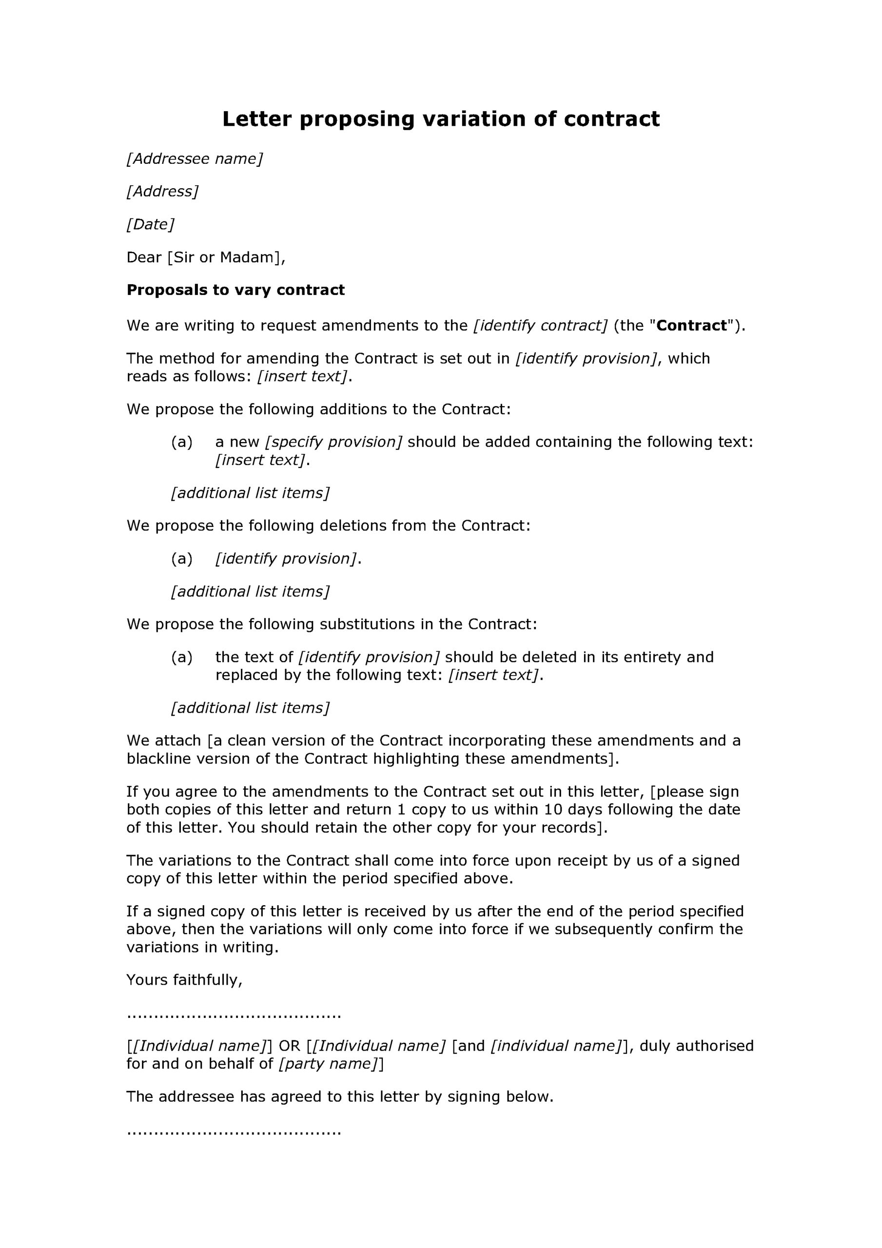 Change Of Contract Letter Template - Airak throughout Change Of Contractor Letter Template