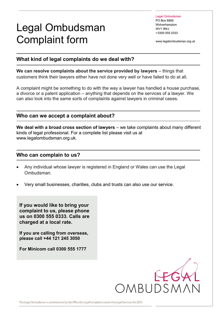 Complaint Form - Legal Ombudsman in Financial Ombudsman Complaint Letter Template
