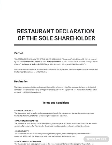 Declaration Of The Sole Shareholder - Gotilo pertaining to Dividend Letter To Shareholders Template
