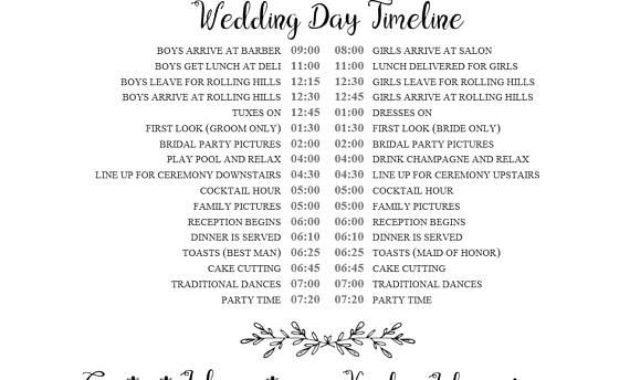 Editable Wedding Timeline - Edit In Word - Phone Numbers for Wedding Party Itinerary Template