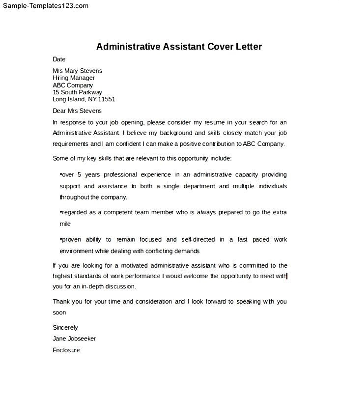 Example Of Administrative Assistant Cover Letter - Sample with regard to Cover Letter Template For Administrative Assistant