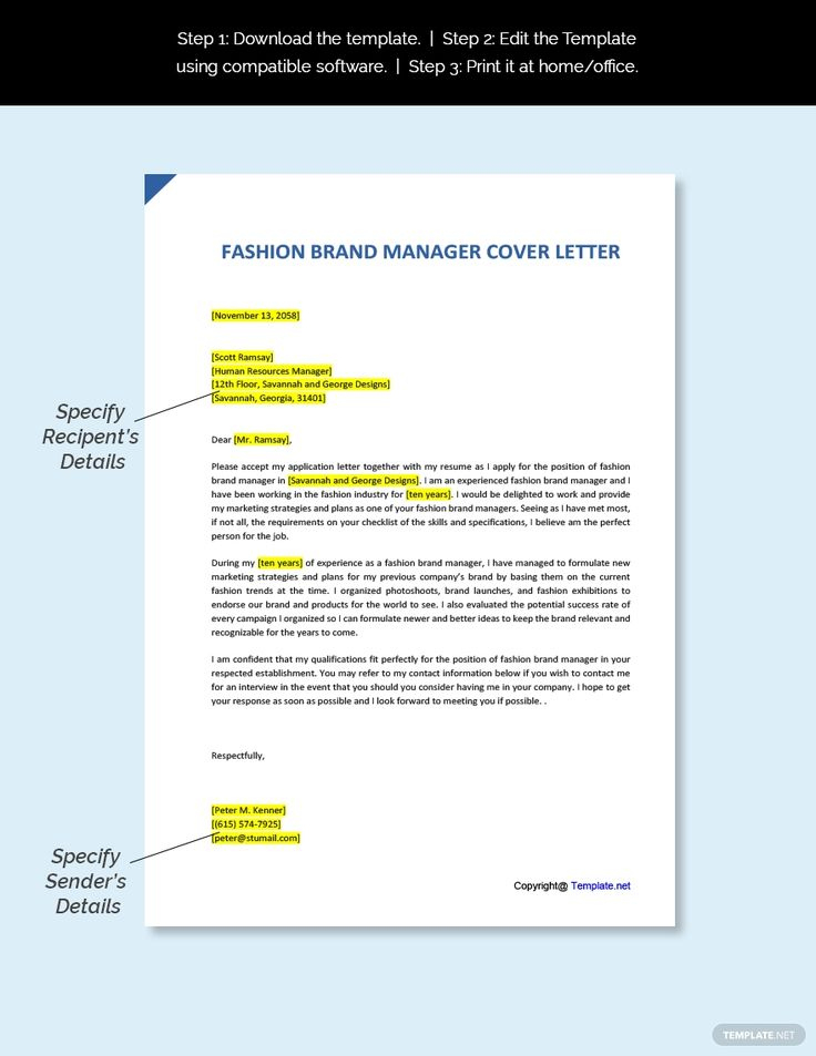 Free Fashion Brand Manager Cover Letter Template - Word inside Fashion Cover Letter Template