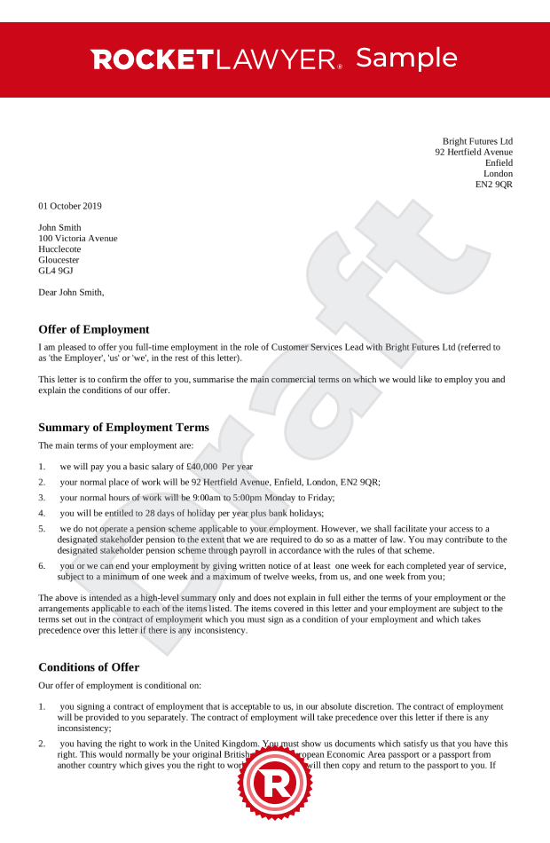 Free Job Offer Letter Template - Make Yours In 3 Steps within Employment Offer Letter Template
