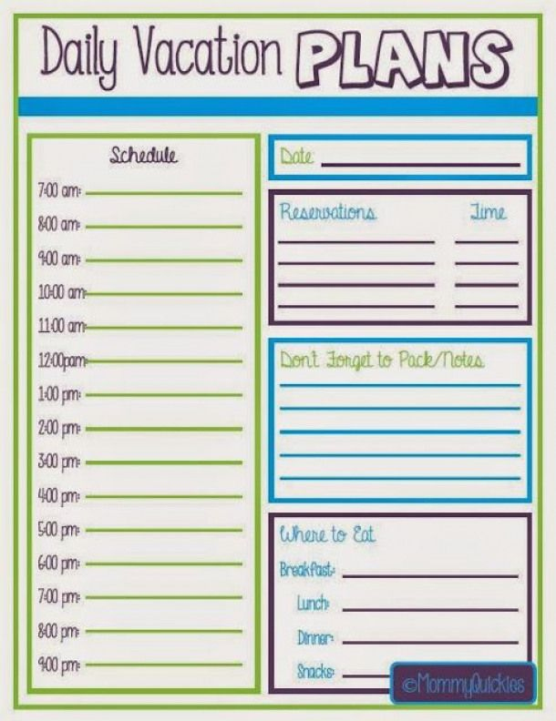 Mommy Quickies: Daily Vacation Schedule! # regarding Daily Vacation Itinerary Template
