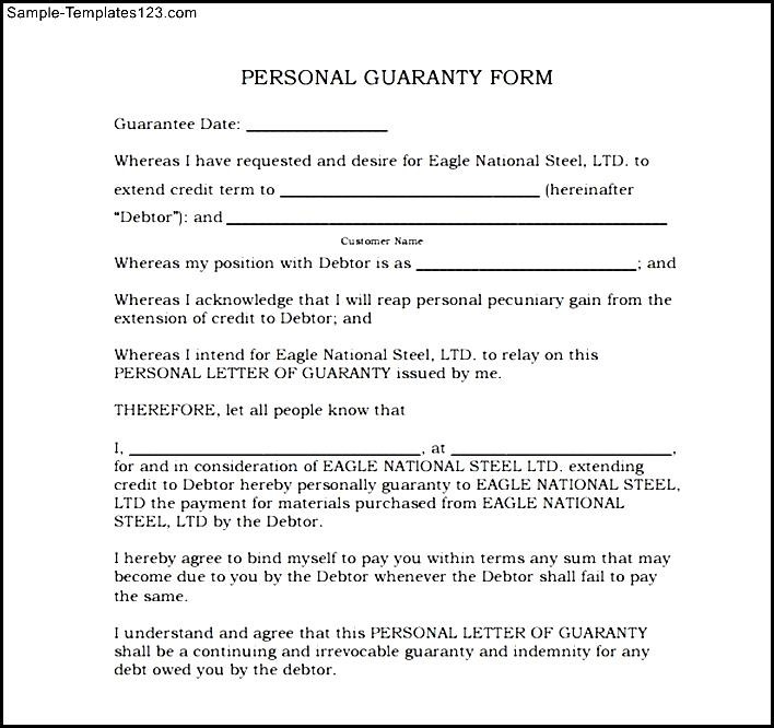 Personal Guarantee Agreement Template - Sample Templates throughout Letter Of Personal Guarantee Template