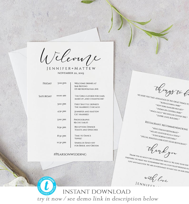 Printable Wedding Itinerary Template Wedding Weekend | Etsy within Destination Wedding Weekend Itinerary Template