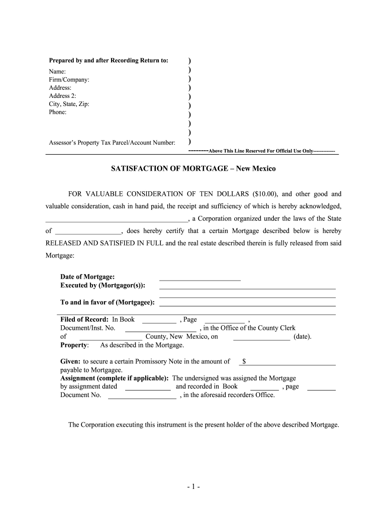 Satisfaction Of Mortgage New Mexico - Fill Out And Sign throughout Loan Satisfaction Letter Template
