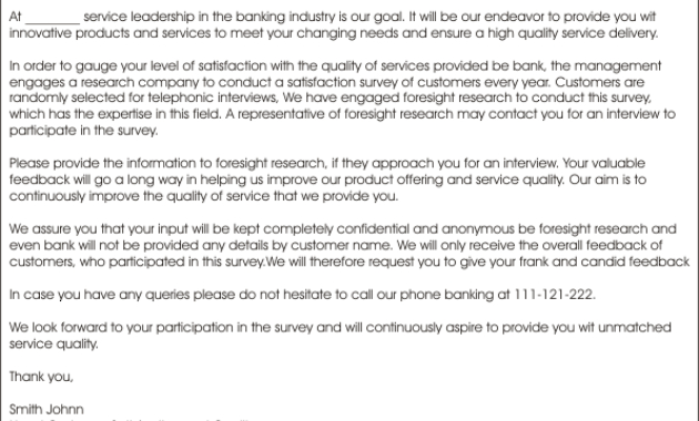 Survey Letter From Bank To Customer | Documentshub with Loan Satisfaction Letter Template