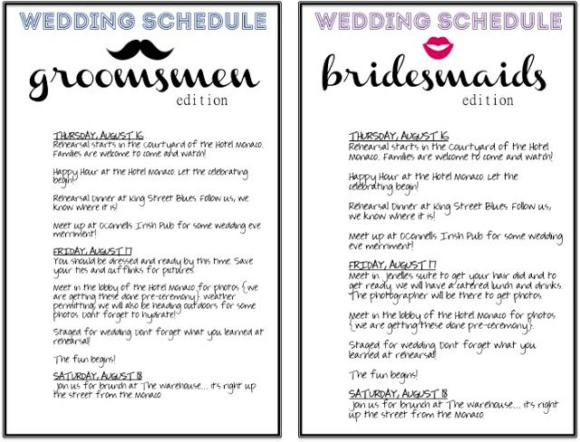 The Botts-Net: My Diy Wedding Printables | Wedding inside Wedding Party Itinerary Template