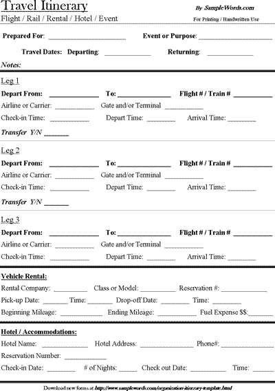 Travel Itinerary Template - Download Microsoft Word inside Travel Agent Itinerary Template