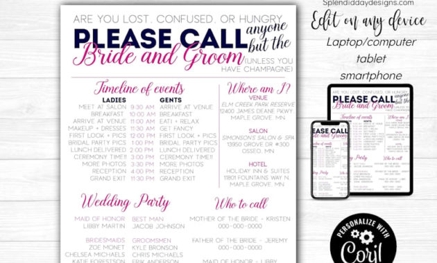 Wedding Day Timeline Schedule Template Bridal Party | Etsy regarding Wedding Party Itinerary Template