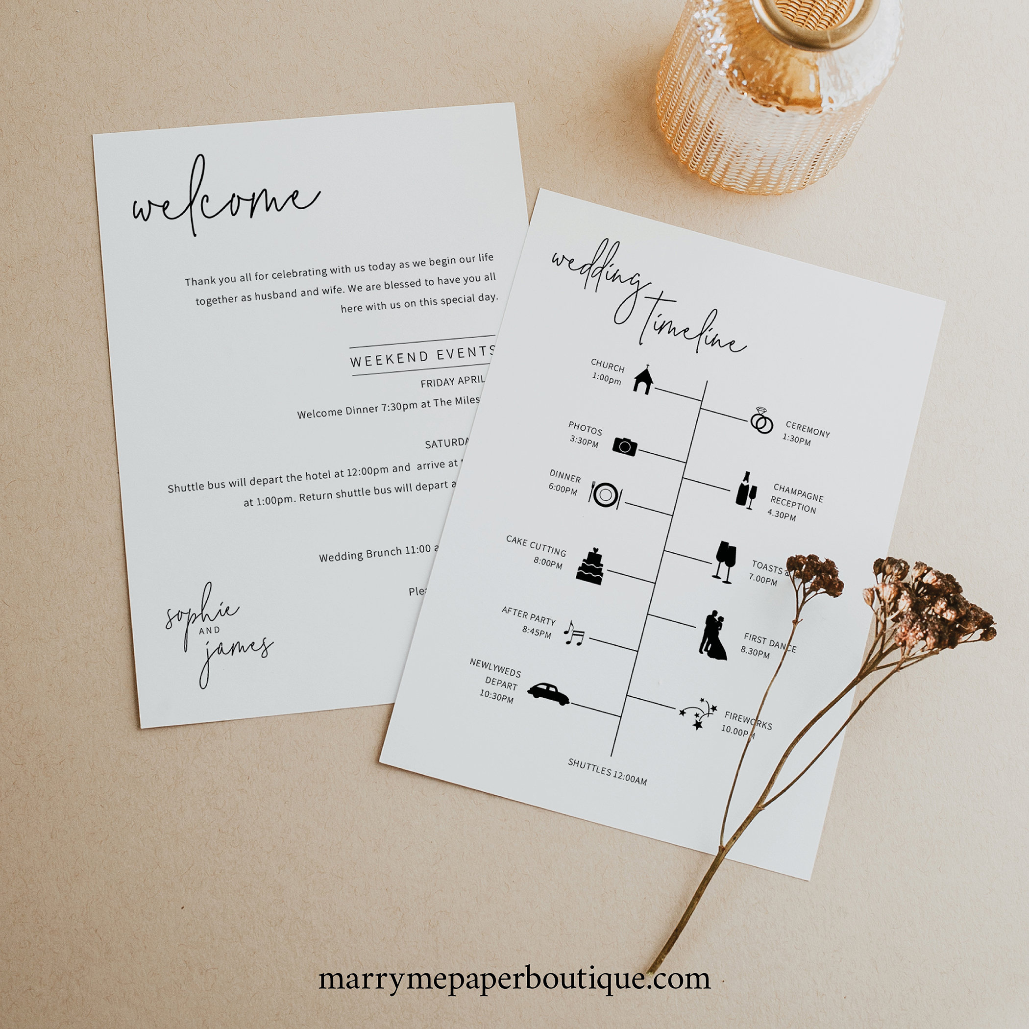 Wedding Itinerary Card Template, Minimalist Elegant regarding Honeymoon Itinerary Template