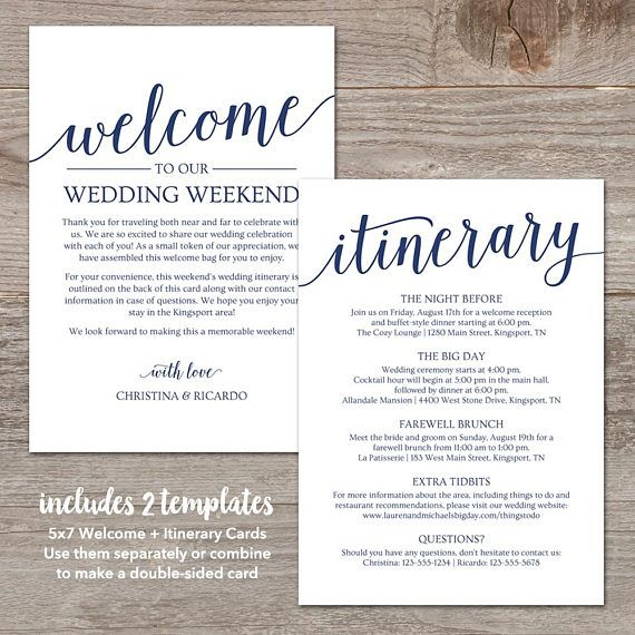 Wedding Itinerary Template / Navy Wedding Welcome Note intended for Destination Wedding Welcome Letter Template