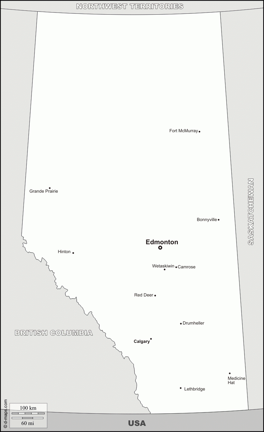 Alberta: Free Map, Free Blank Map, Free Outline Map, Free pertaining to Blank City Map Template