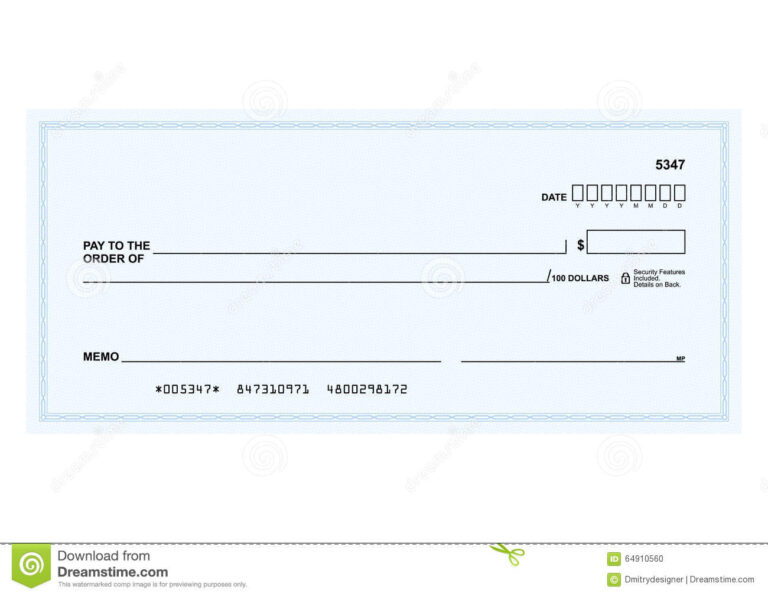 Bank Check Stock Vector. Illustration Of Template, Payment inside Large Blank Cheque Template