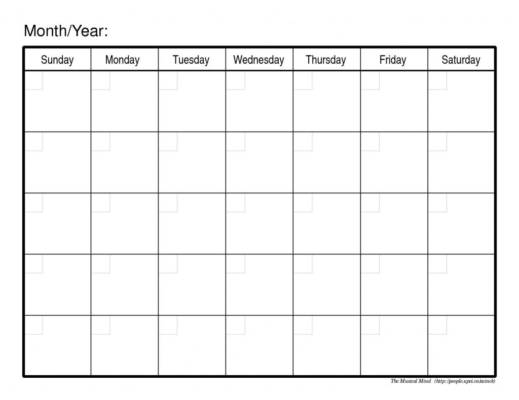 Blank Calendar Big Squares | Calendar Template 2020 with regard to Full Page Blank Calendar Template