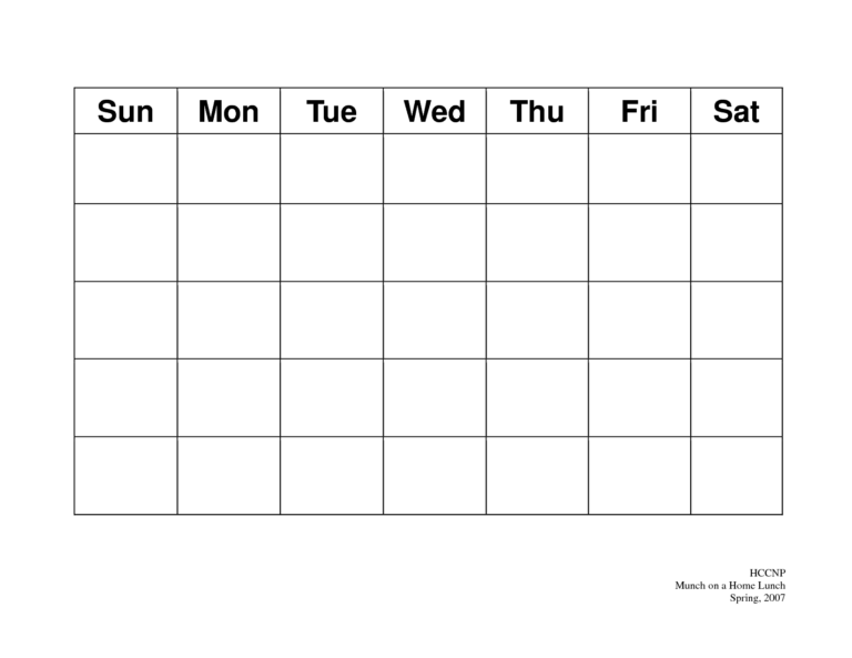 Blank Calendar Template No Numbers 1 Things You Should Do intended for ...