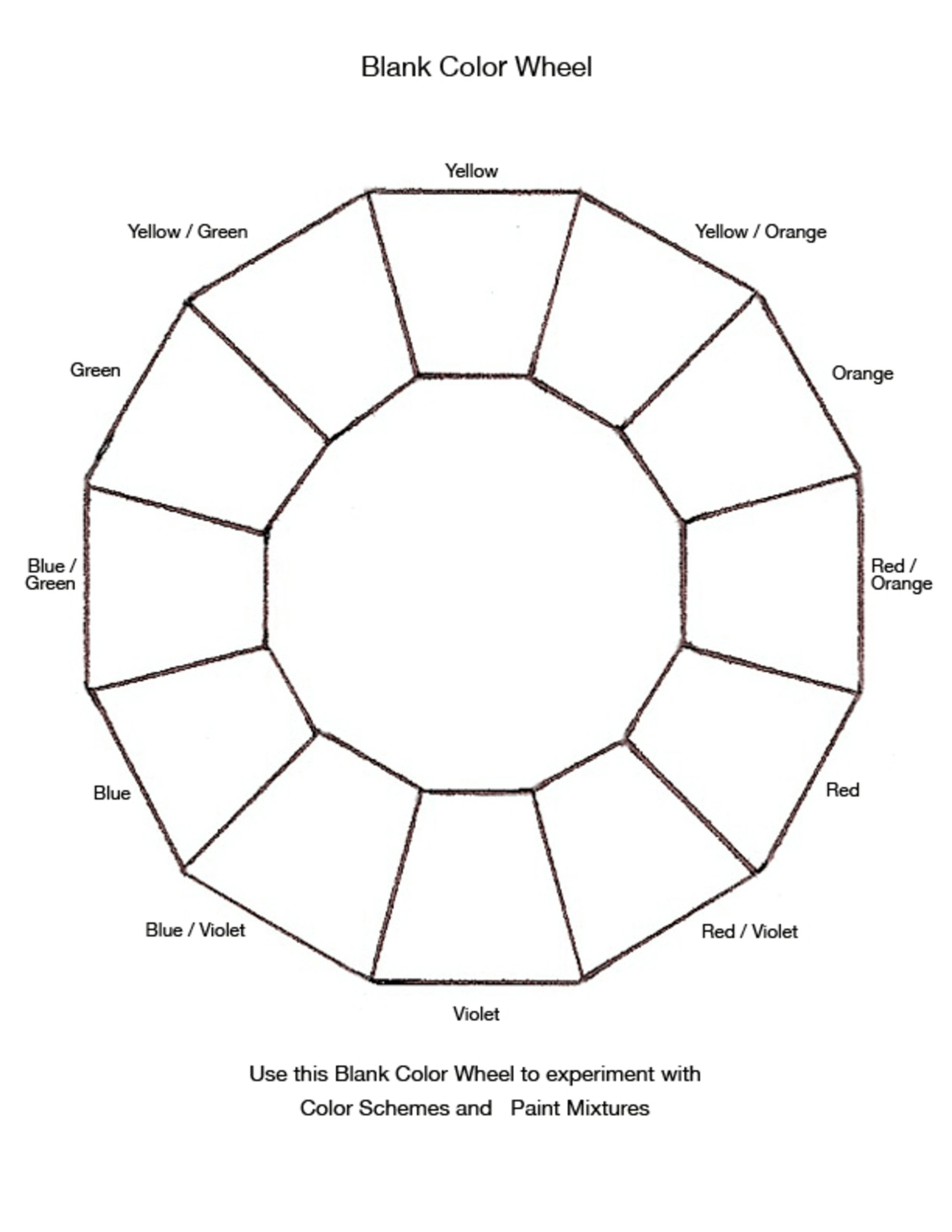 Blank Color Wheel Chart | Templates At within Blank Color Wheel Template