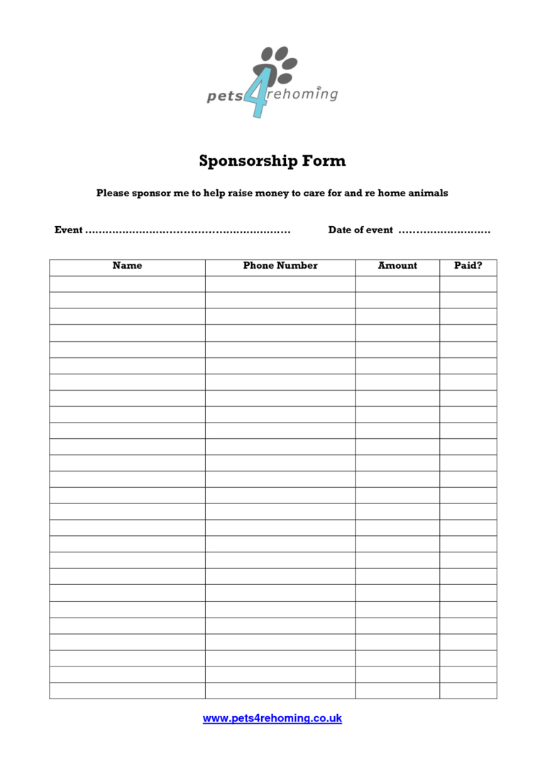 Blank Sponsorship Form Template - Professional Template for Blank Sponsorship Form Template