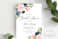 Bridal Shower Invitation Template, Blush Pink And Navy in Blank Bridal Shower Invitations Templates