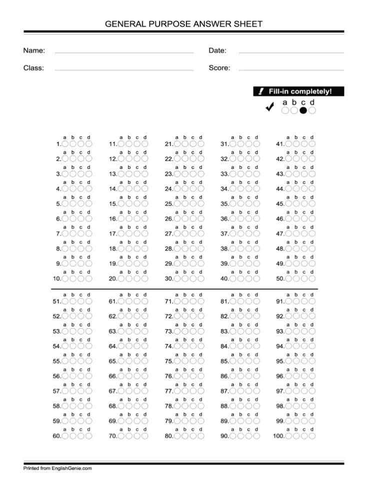 Bubble Answer Sheet 1 100 - Fill Online, Printable intended for Blank Answer Sheet Template 1 100