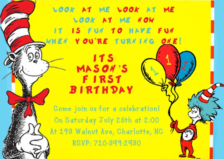 Cat In The Hat Birthday Invitation Template | Birthday pertaining to ...