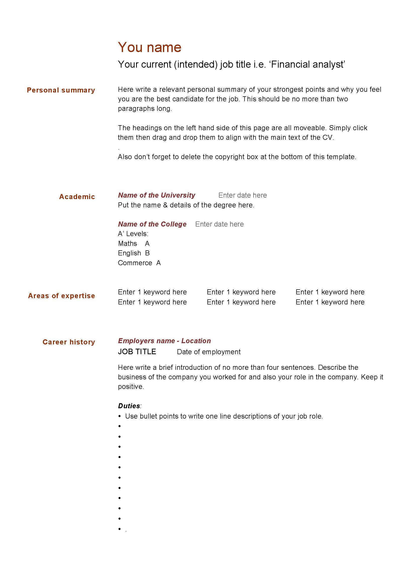Download Blank Cv Template Microsoft Word - Pdf Format | E with regard to Free Blank Cv Template Download