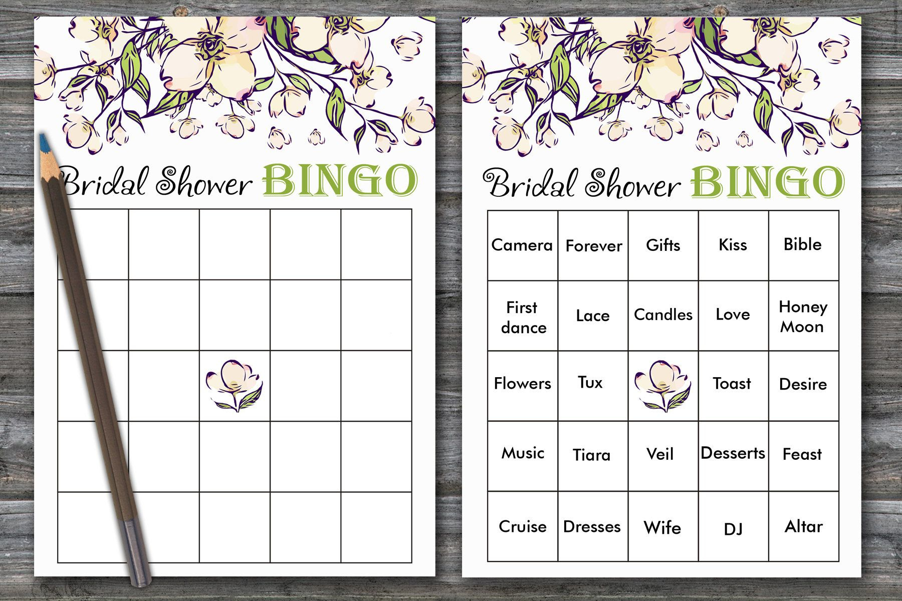 Floral Bridal Shower Bingo, Watercolor Flowers Bridal throughout Blank Bridal Shower Bingo Template