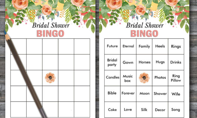 Floral Bridal Shower Bingo, Watercolor Flowers Bridal with regard to Blank Bridal Shower Bingo Template