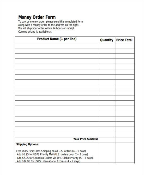 Free 39+ Blank Order Forms In Pdf | Ms Word | Excel for Blank Money Order Template