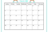 Free Printable Calendar Kids March 2018 – The Art Kit regarding Blank Calendar Template For Kids