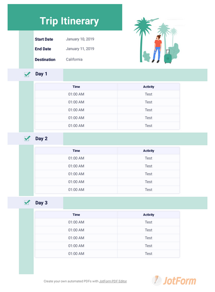 Itinerary Templates - Pdf Templates | Jotform throughout Blank Trip Itinerary Template