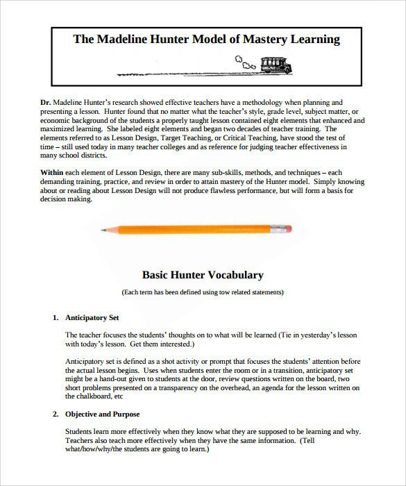 Madeline Hunter Lesson Plan Examples New Sample Madeline within Madeline Hunter Lesson Plan Blank Template
